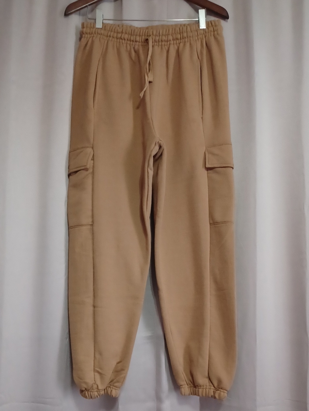 Nicole Miller Sport Tan Cargo Joggers Elastic Waist Cinched Cuffs Pockets XL
